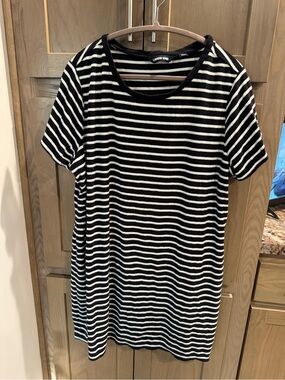 Lands' End Navy White Striped Terry Cloth Tee Dress